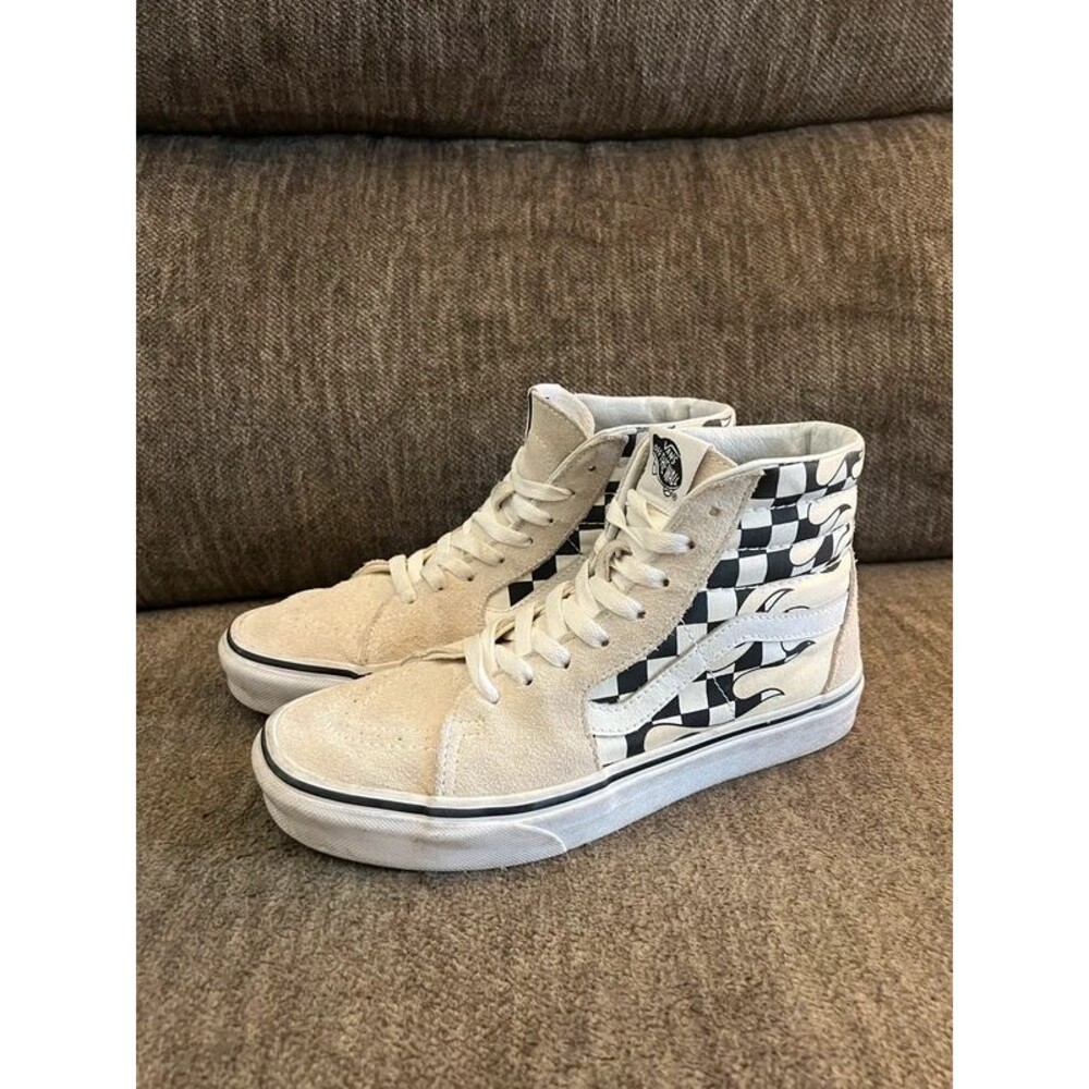 Vans Sk8-Hi Checkerboard Flame White Marshmallow Sneaker Men 6 Women 7.5
